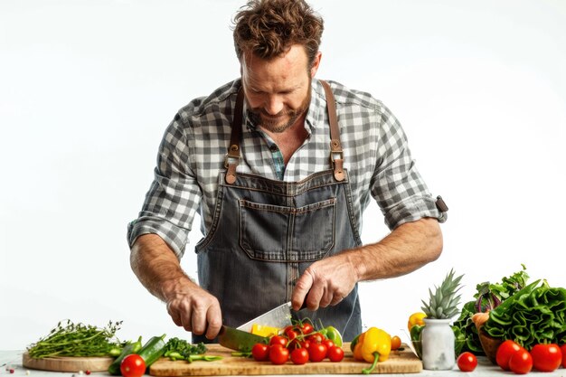 Szef kuchni gotujący w domowej kuchni